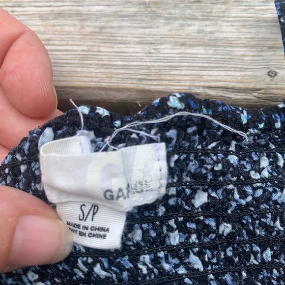 Garage Navy Blue Floral Smocked Mini Dress - Size Small - Picture 4 of 6